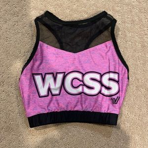 Shooting Stars pink with blue fabric sports bra